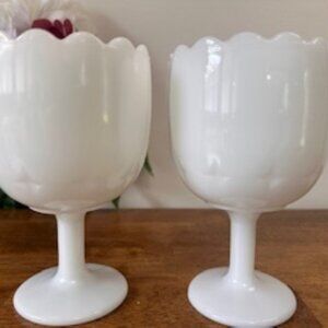EO Brody Milk Glass Goblets Vintage White Pedestal Cups‎ Retro Barware Decor